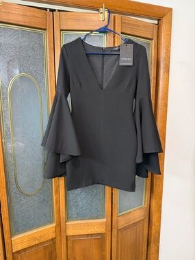 Black V-Neck Bell Sleeve Dress MOSSMAN, BRAND NEW